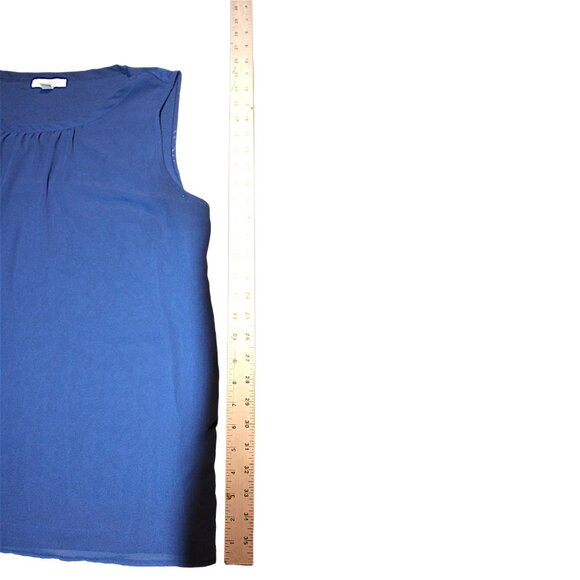 Roz & Ali XL Solid Navy Blue Sleeveless Blouse Pleated Neck Career Plus Size - Picture 7 of 9